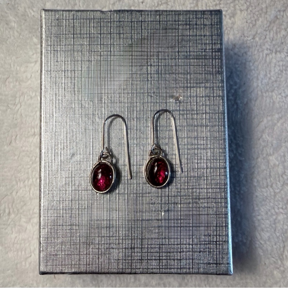 Sterling Silver Garnet Gemstone French Hook Dangle Earrings